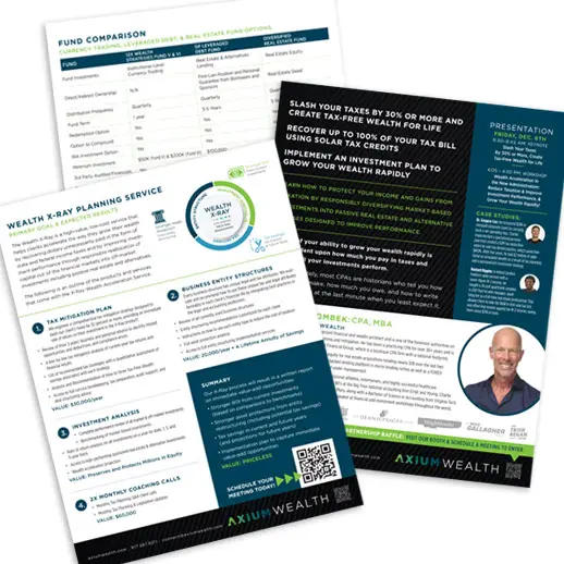 Axium Wealth Event Marketing Materials | MD Marketing & Design Portfolio