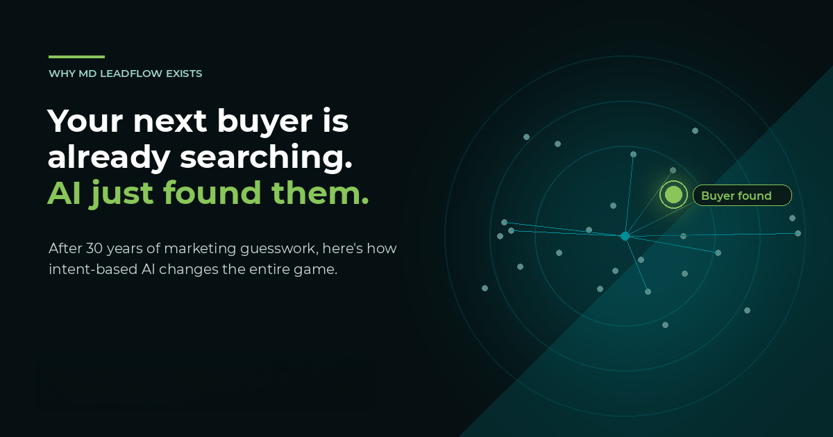 Radar visualization showing AI identifying one real buyer out of a crowd of anonymous website visitors — the concept behind MD LeadFlow's intent-based marketing
